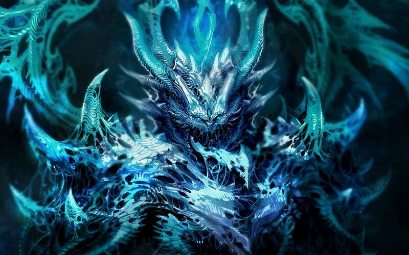Blue Dragon Creature — Dramatic, Digital Art