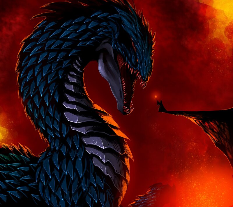 Blue Dragon Facing Knight