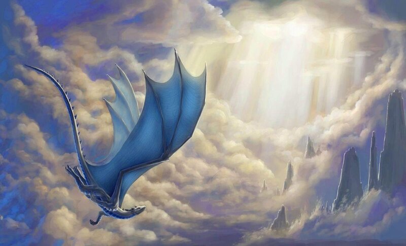 Blue Dragon Flying — Dramatic, Digital Art