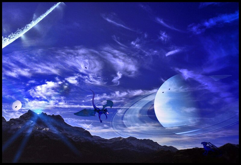 Blue Dragon Flying — Dramatic, Night