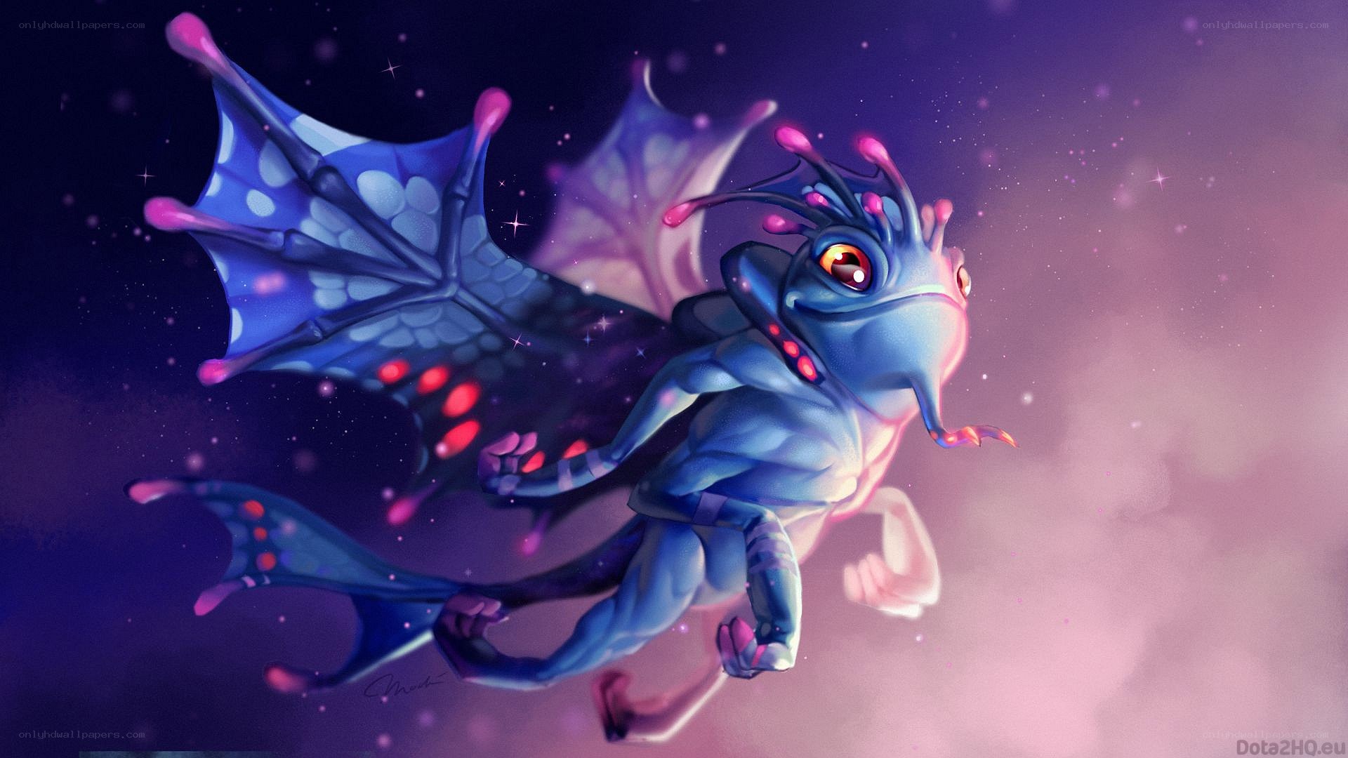 Blue dragon flying in space