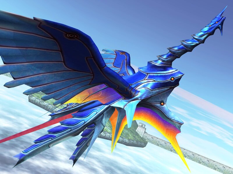 blue dragon flying over bridge