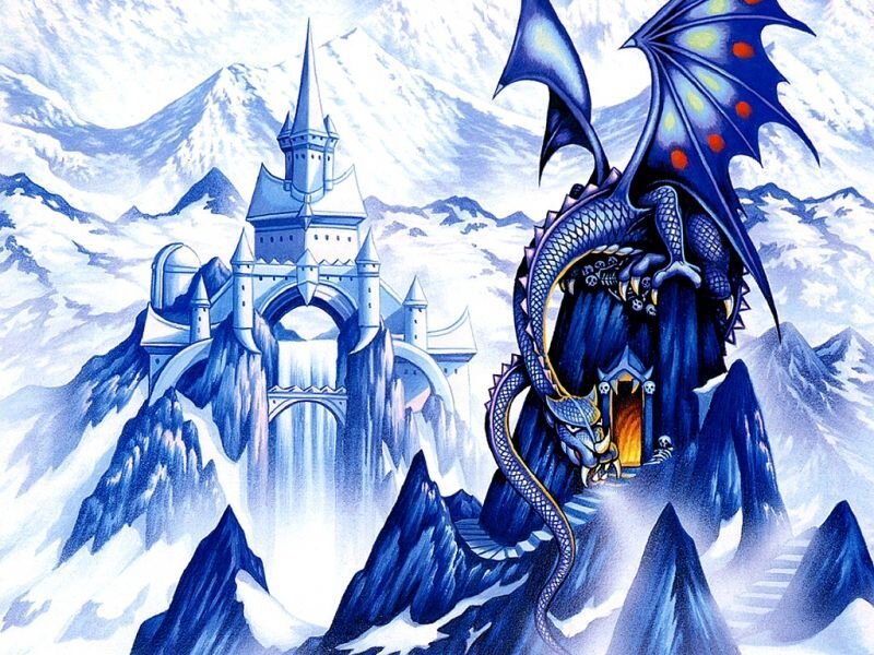 Blue Dragon Guarding Castle