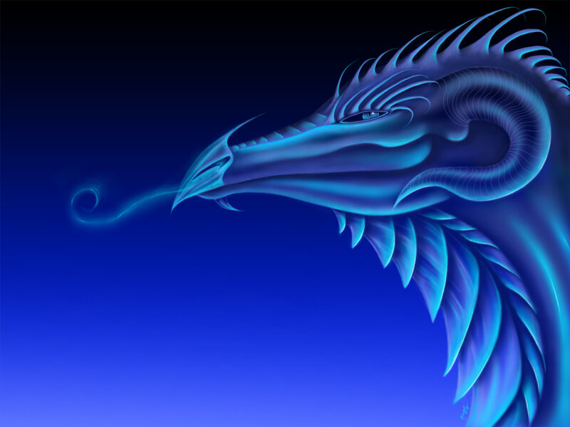 Blue Dragon Head — Dramatic, Digital Art, Fire Breath
