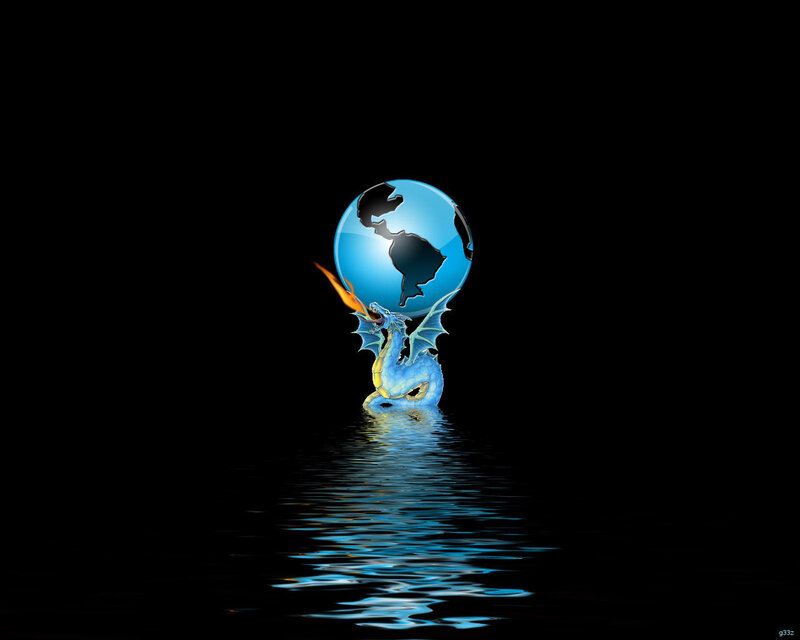 blue dragon holding globe