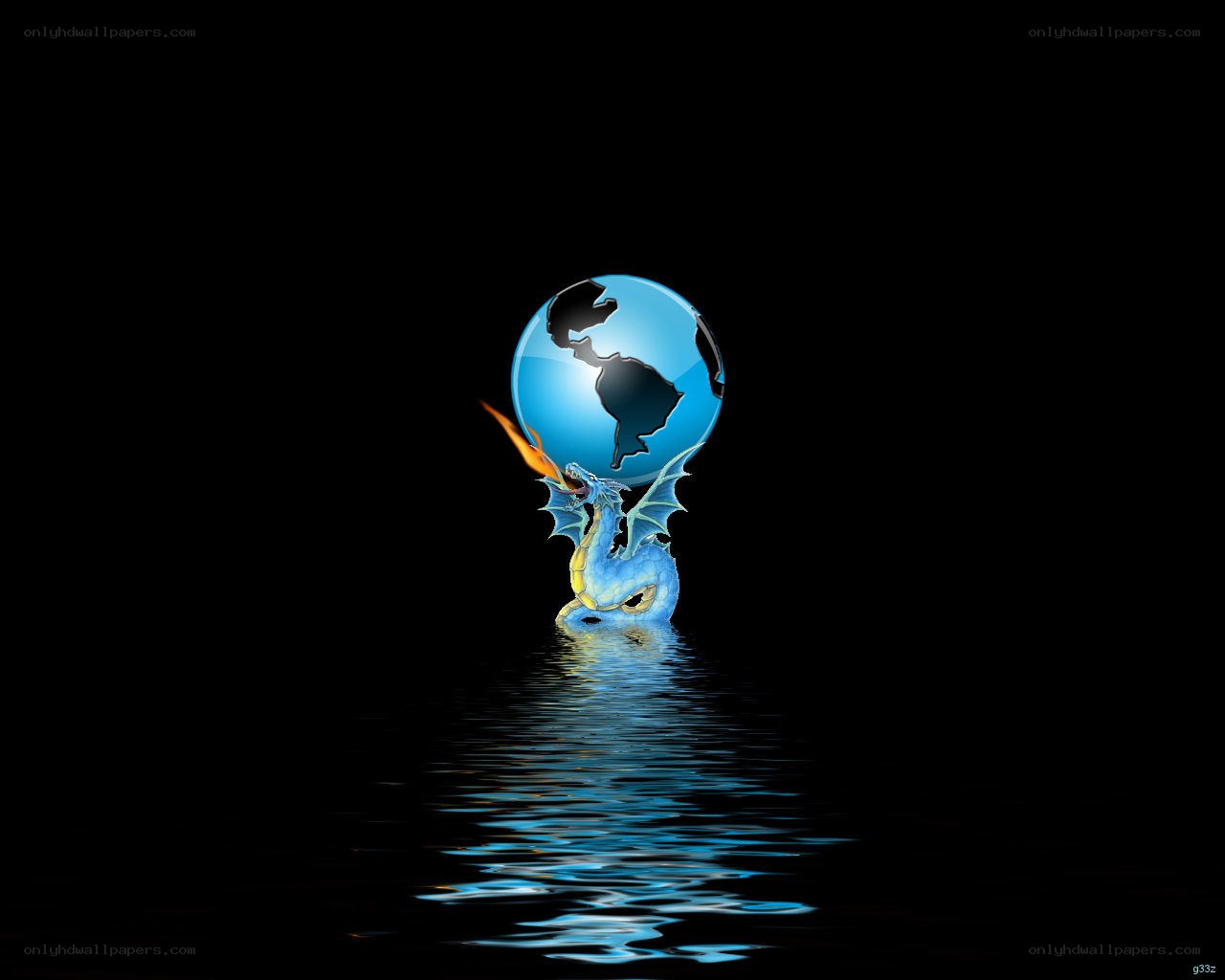 blue dragon holding globe