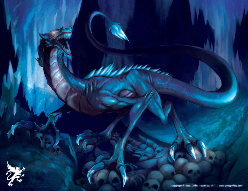 Blue dragon in a cave