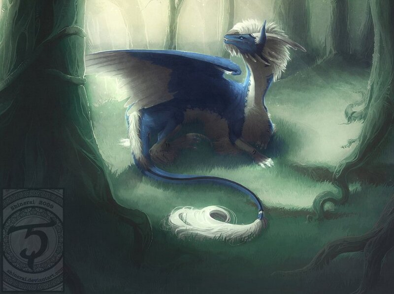 Blue dragon in a forest