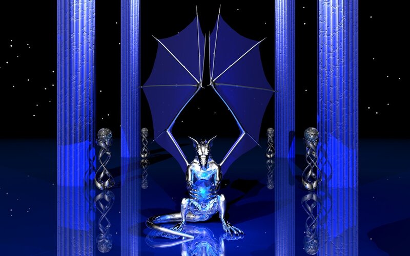 blue dragon in a temple