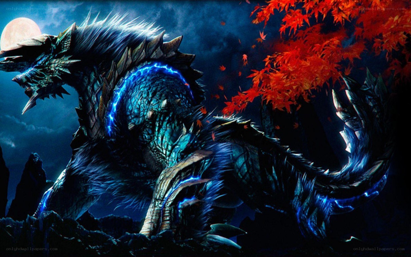 Blue dragon in autumn forest