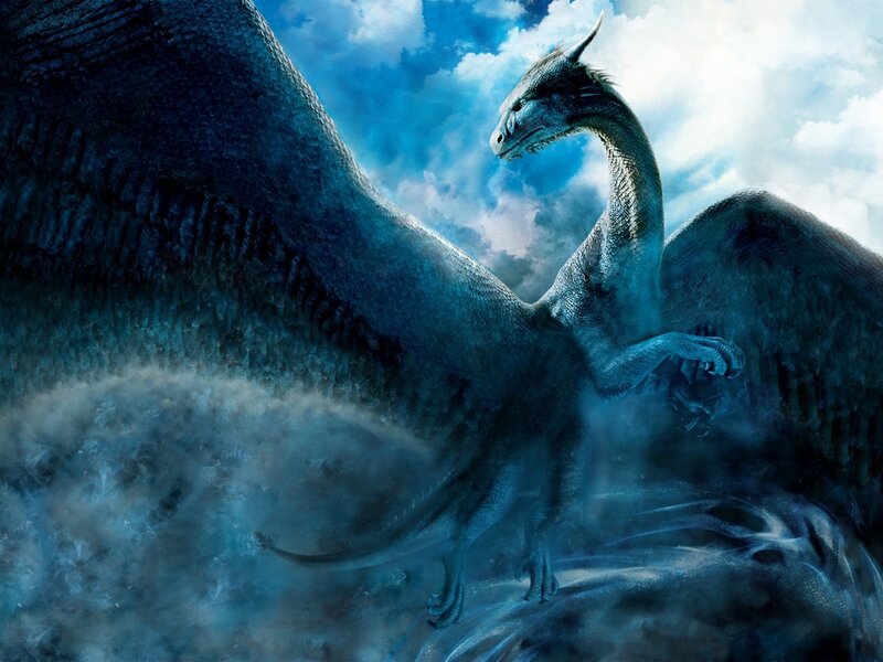 Blue Dragon in Clouds — Dramatic, Digital Art, Mountain