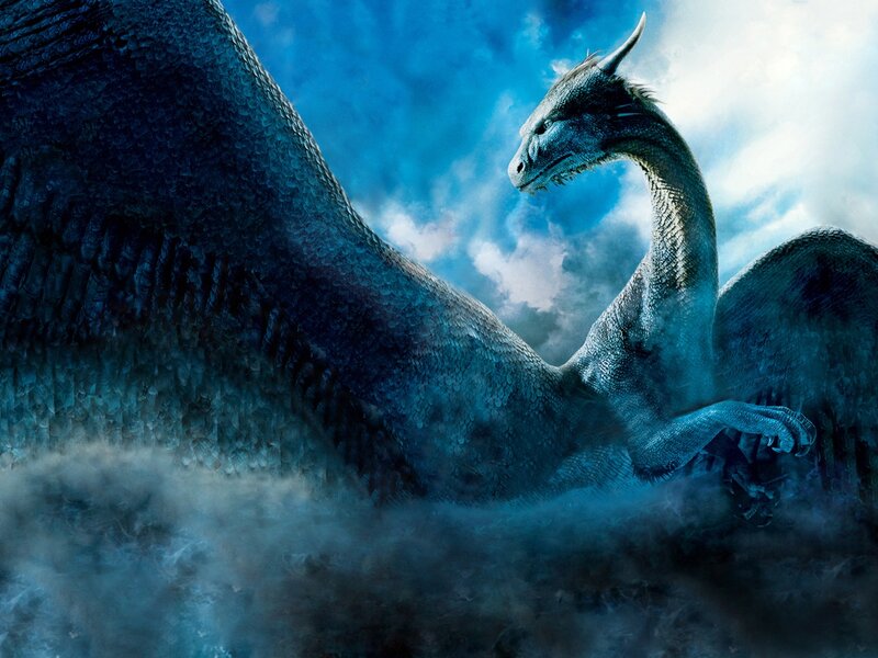 Blue Dragon in Clouds — Dramatic, Digital Art, Sky, Wings