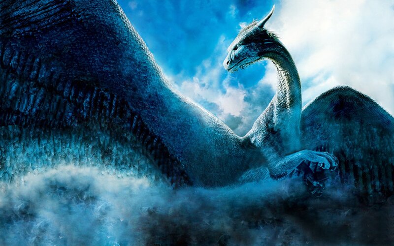 Blue Dragon in Clouds — Dramatic, Digital Art, Wings, Sky