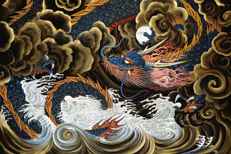 Blue Dragon in Clouds — Dramatic, Night