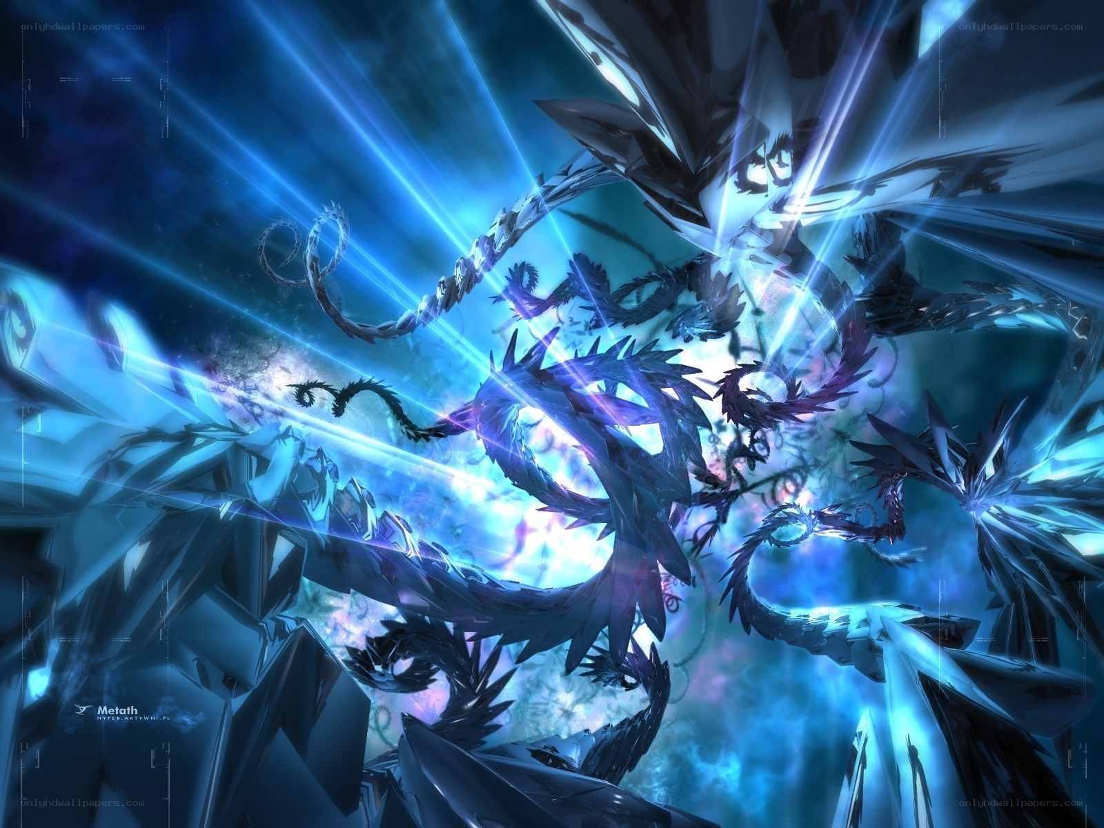 Blue dragon in digital storm
