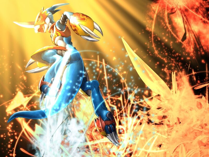 Blue dragon in fiery battle