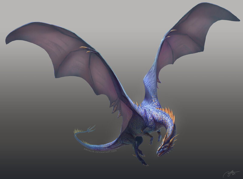 Blue Dragon in Flight — Dramatic, Digital Art, Wings