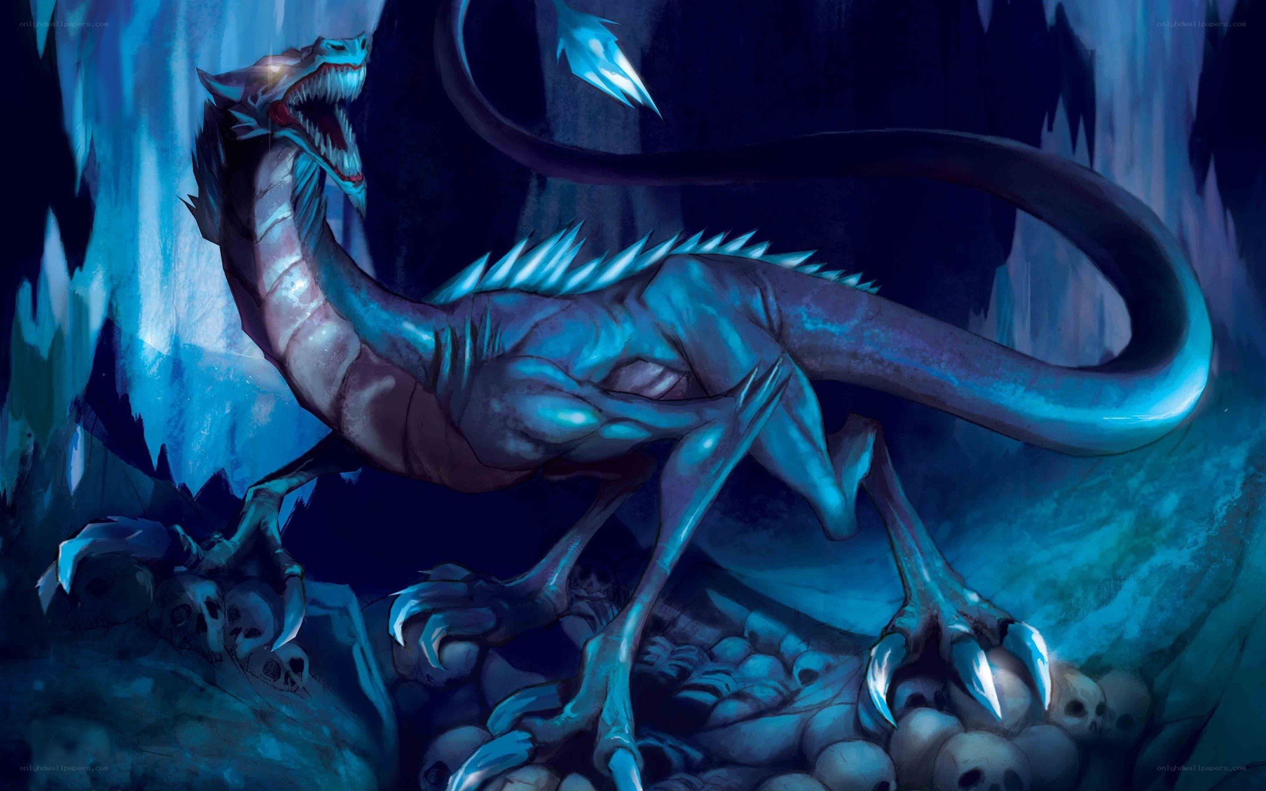 Blue dragon in icy cave