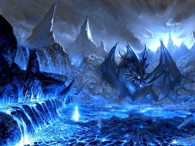 Blue dragon in icy cavern