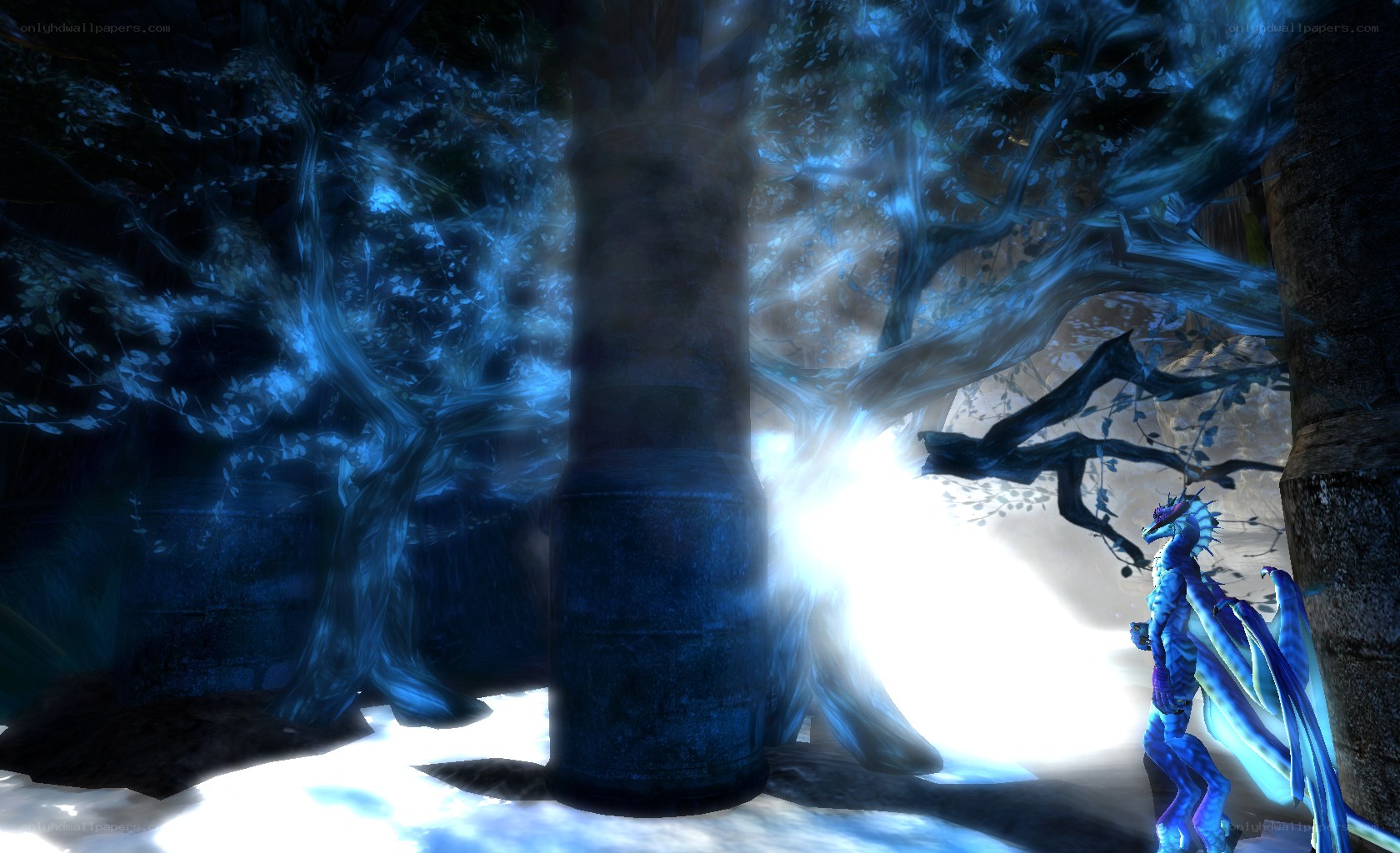 blue dragon in mystical forest