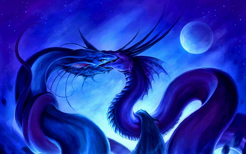 Blue Dragon in Night Sky