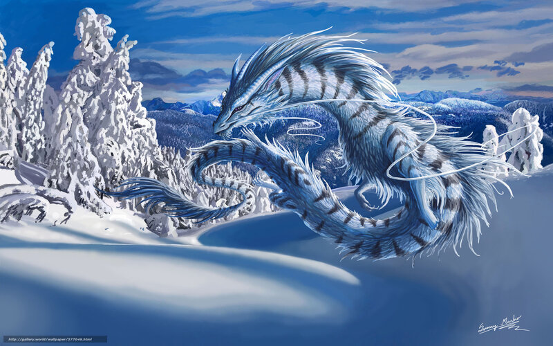Blue Dragon in Snow — White