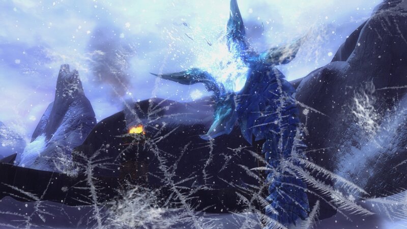 Blue dragon in snowy mountains