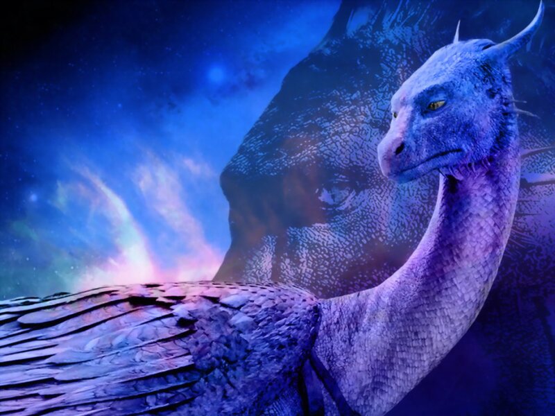 Blue Dragon in Space — Dramatic, Night, Digital Art, Stars, Nebula