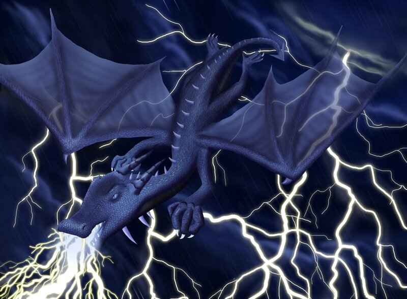 Blue Dragon in Storm — Dramatic