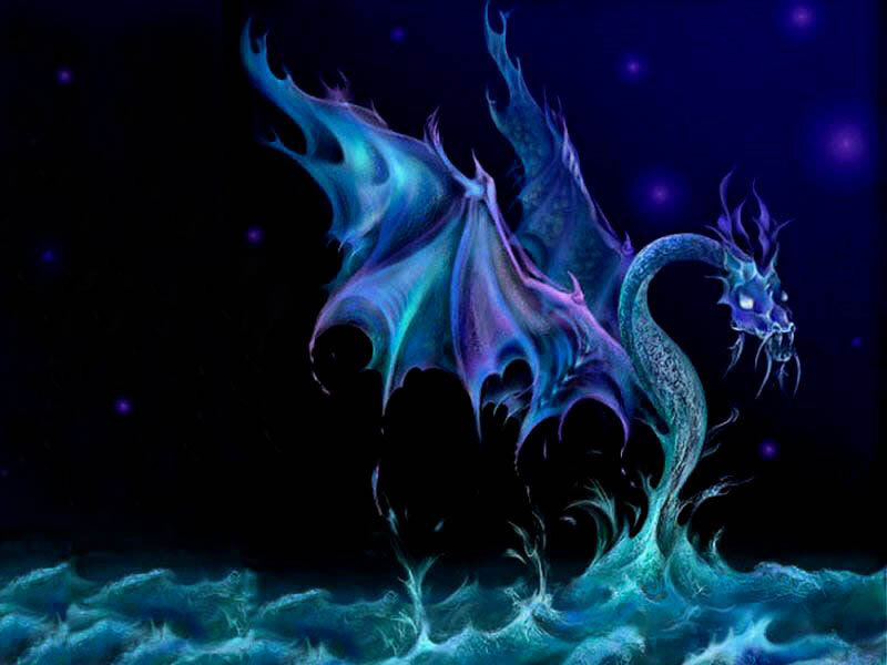 blue dragon in stormy sea
