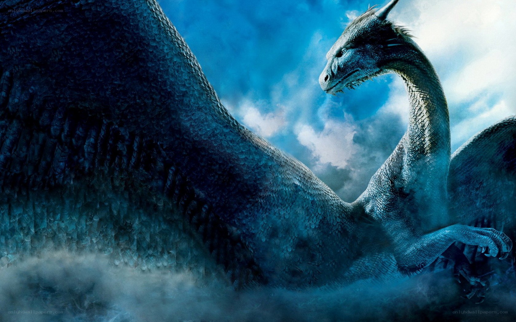 blue dragon in stormy sky