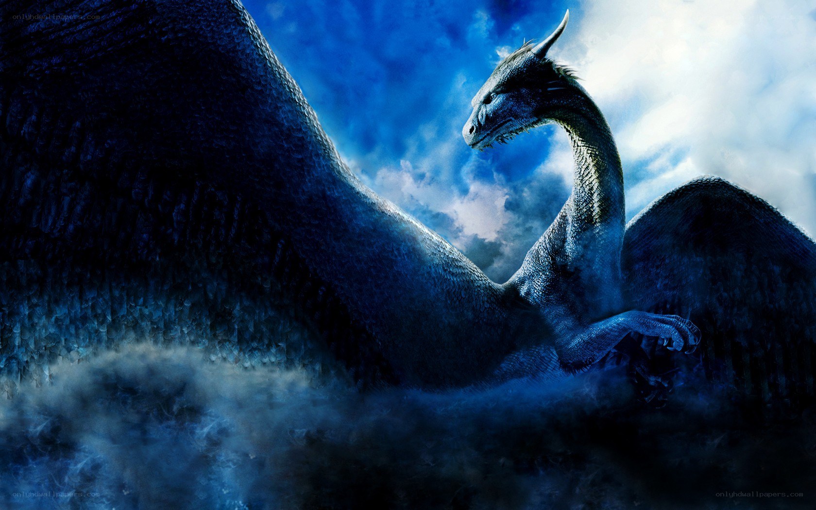blue dragon in stormy sky