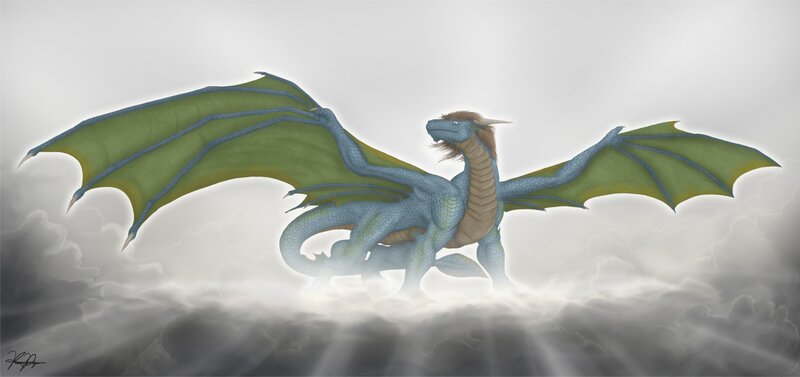 blue dragon in the clouds
