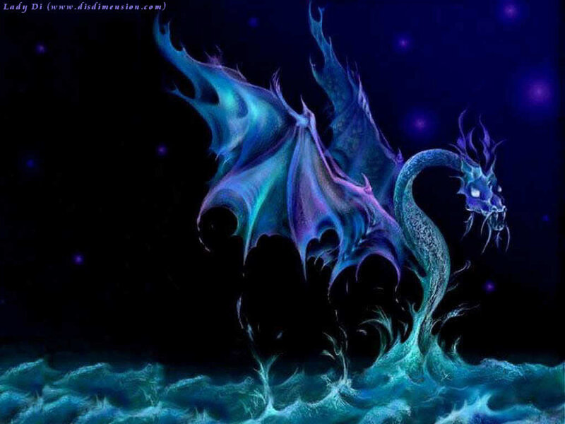 Blue Dragon in Water — Dramatic, Night