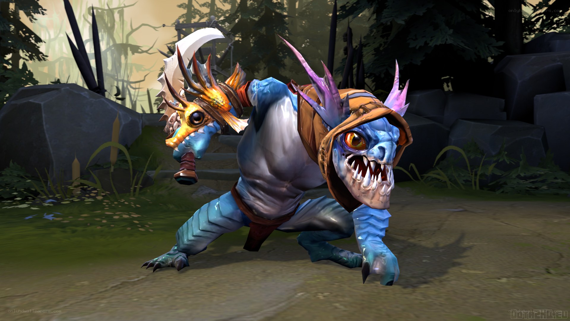 blue dragon-like creature in forest