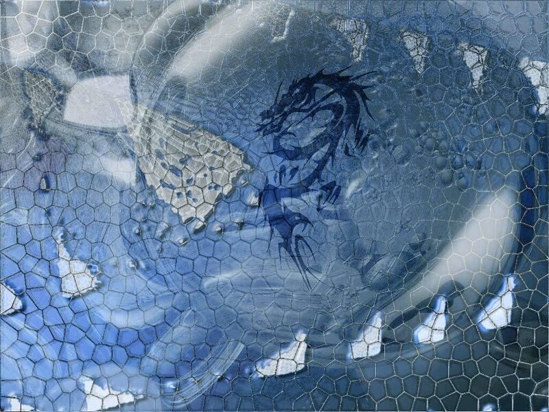 Blue dragon mosaic artwork