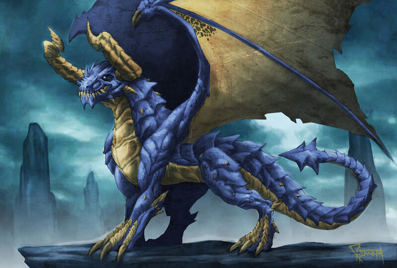 blue dragon on a cliff