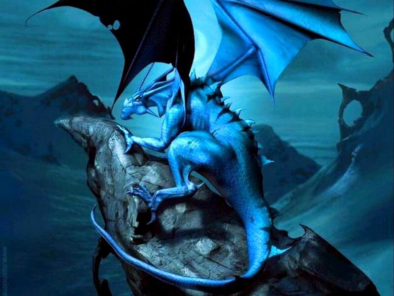 Blue dragon on a rocky outcrop