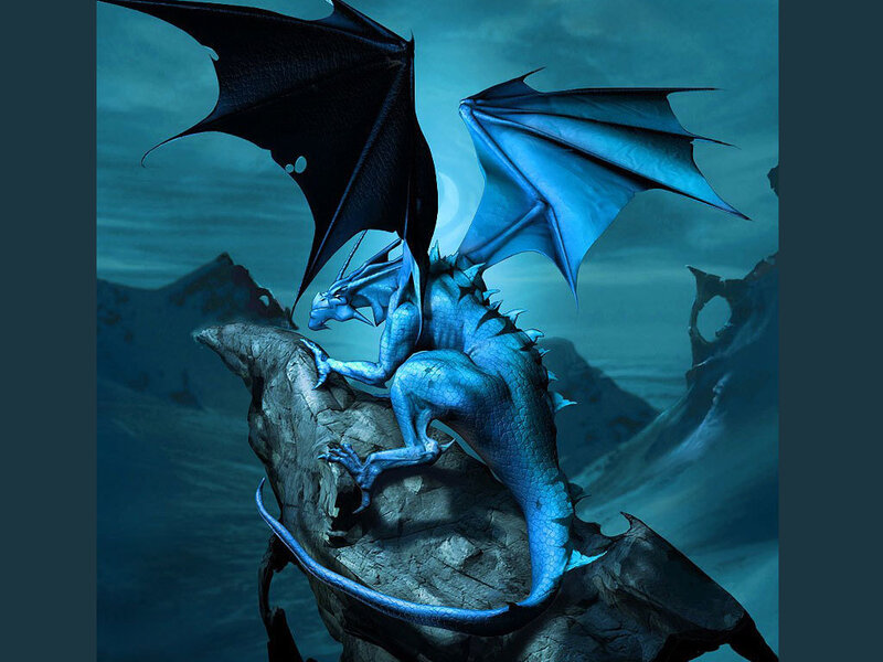 Blue dragon on a rocky outcrop