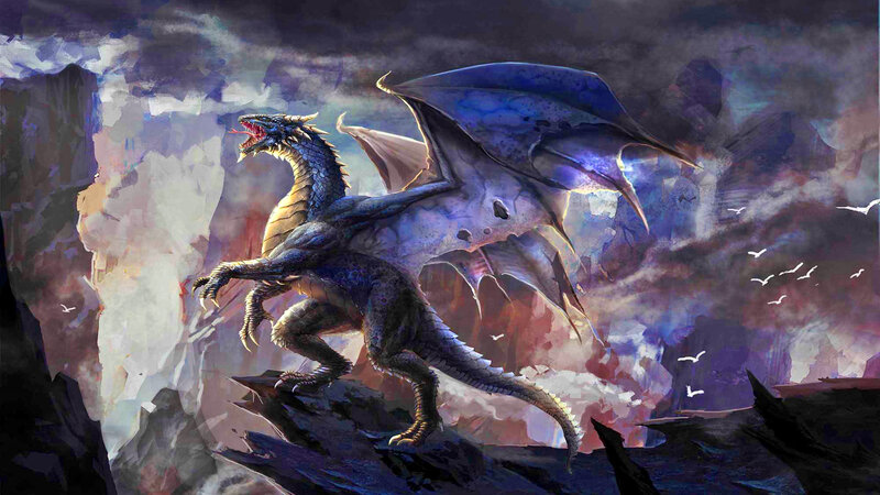 Blue Dragon on Cliff — Dramatic