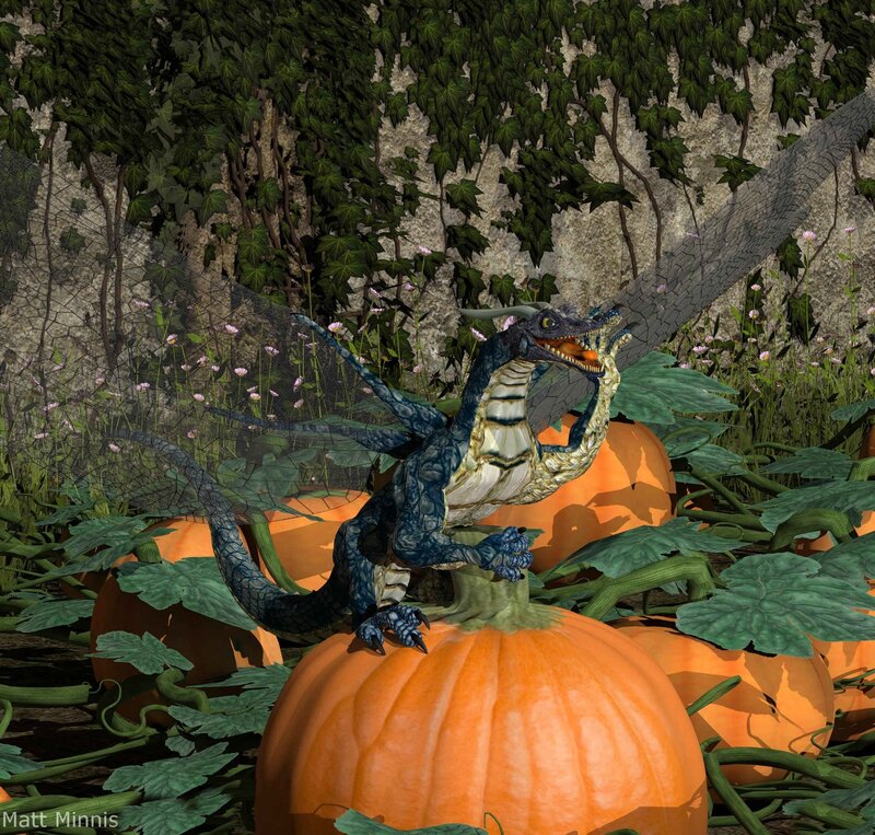 Blue Dragon on Pumpkins