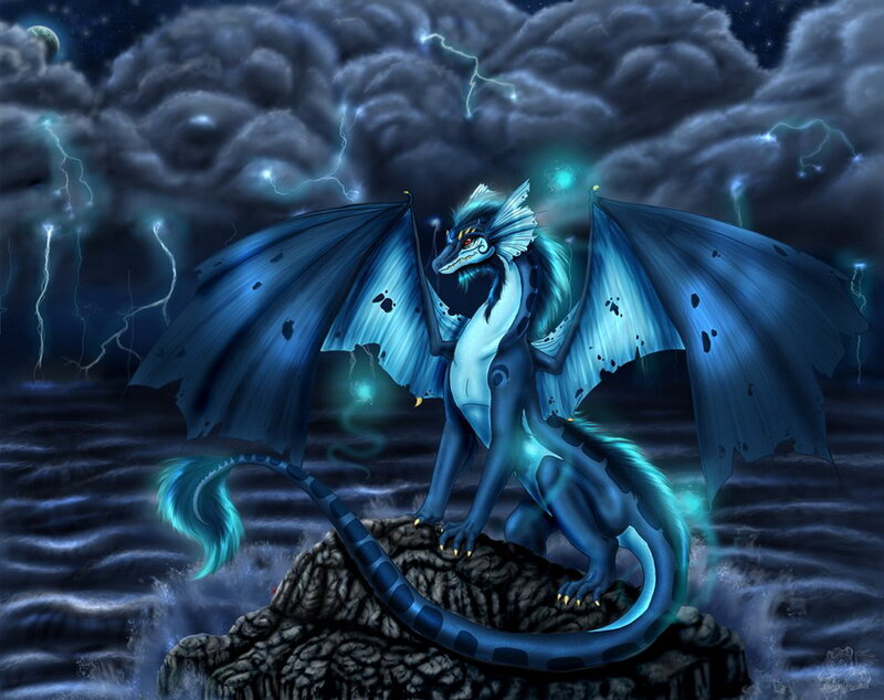 Blue Dragon on Rock — Dramatic