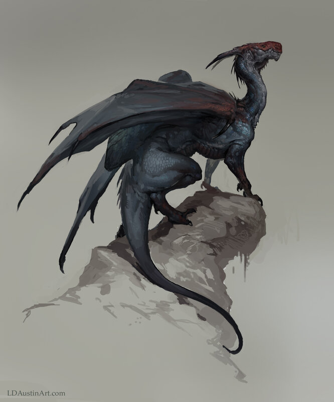 Blue Dragon on Rock — Gray, Dramatic