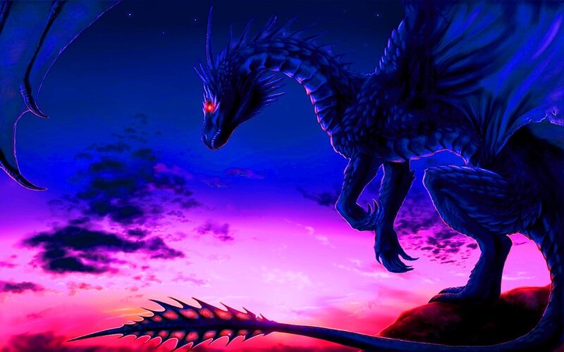 Blue Dragon on Rock — Purple