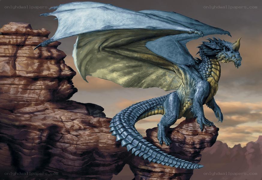 blue dragon on rocky cliff