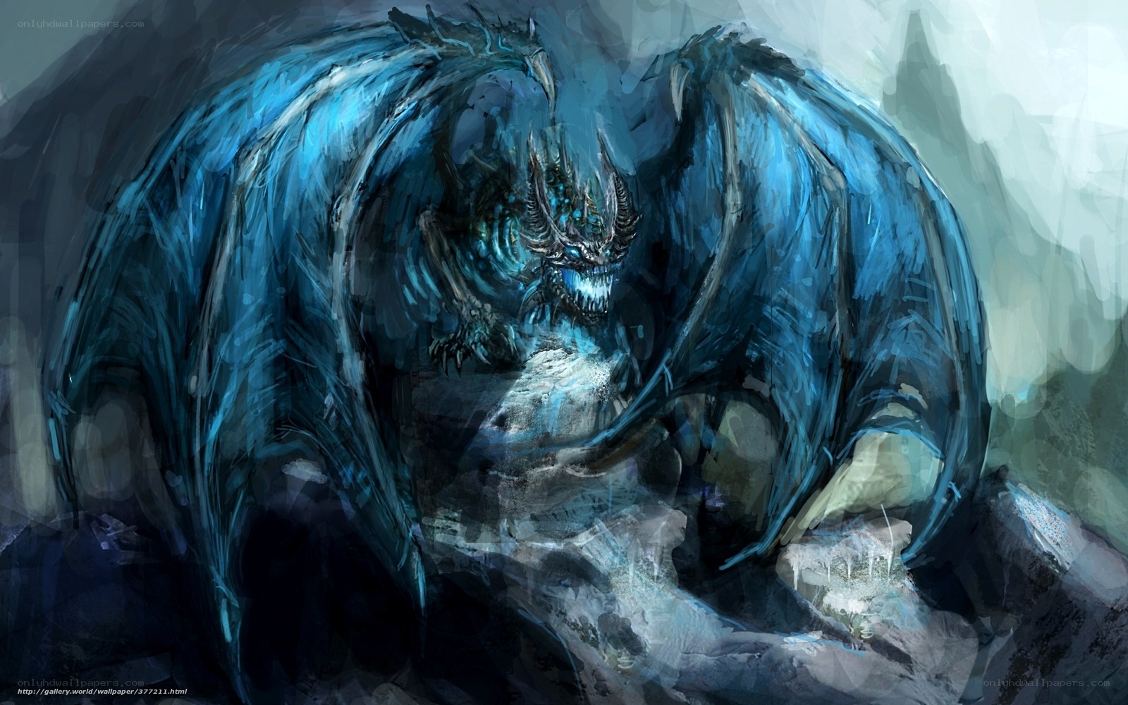 Blue dragon on rocky terrain