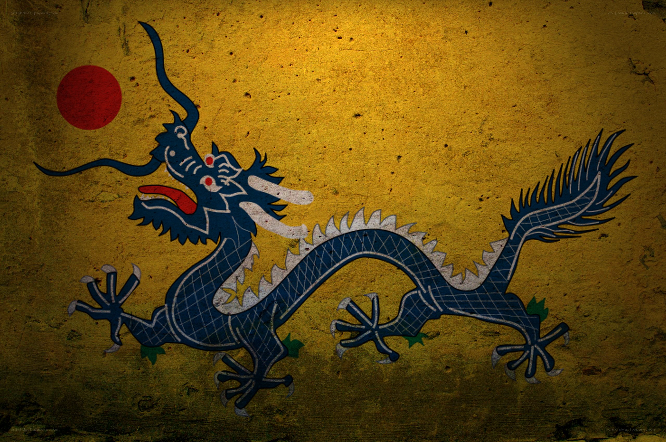 Blue dragon on yellow background