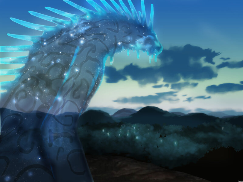 blue dragon over mountains