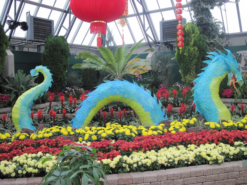 Blue Dragon Sculptures — Festive, Photograph, Red Lanterns