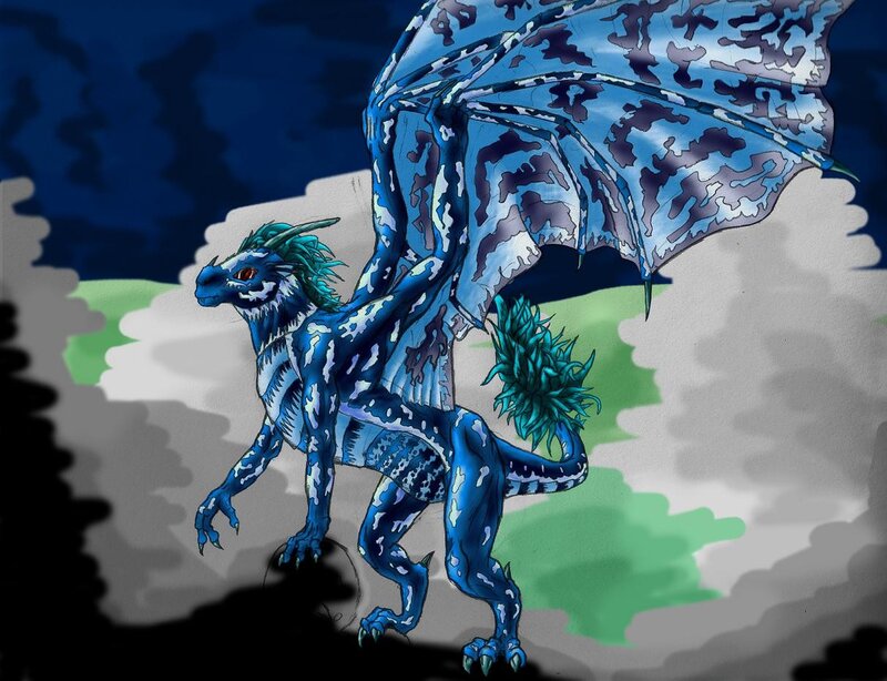 blue dragon with camouflage pattern